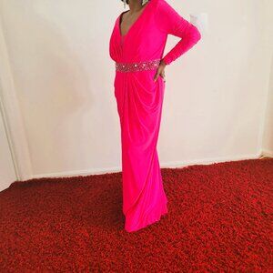 Long Sleeve Fitted Evening Dress Fuchsia